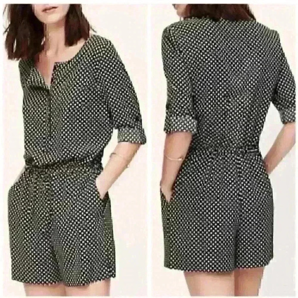 Ann Taylor Loft Clover Heart Roll-Tab Romper - Picture 11 of 12